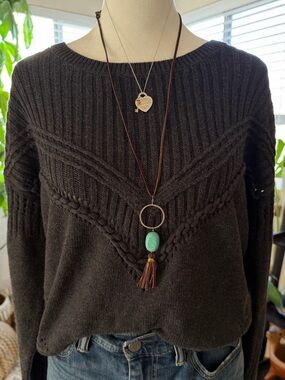 Dark Charcoal Boho Festival Knit Sweater - V neck Ella Moss Anthropologie